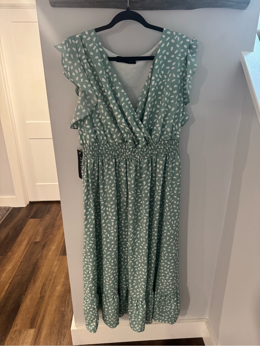 Luxe Mint Green Printed Wrap-Style Midi Dress